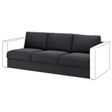 VIMLE couch in dark grey with minimalist design, cushioned seats, and rectangular arms.