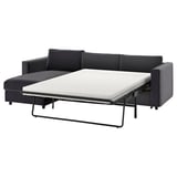 VIMLE dark grey sofa-bed, modern design, with extendable mattress, metal legs.