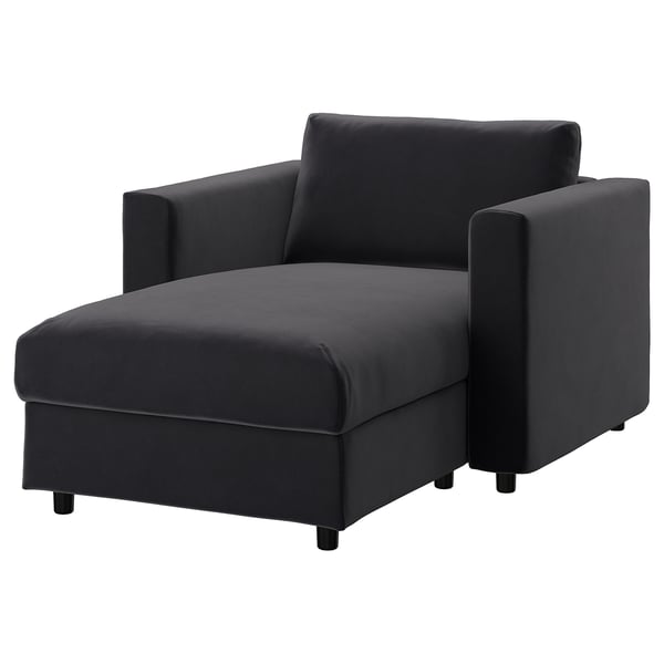 VIMLE dark gray chaise lounge, modern, smooth fabric, l-shaped.
