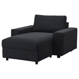 Black VIMLE furniture set with upholstered chair and chaise, modern and cozy.