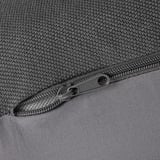 Closeup of high-quality zipper on durable, textured fabric bag.