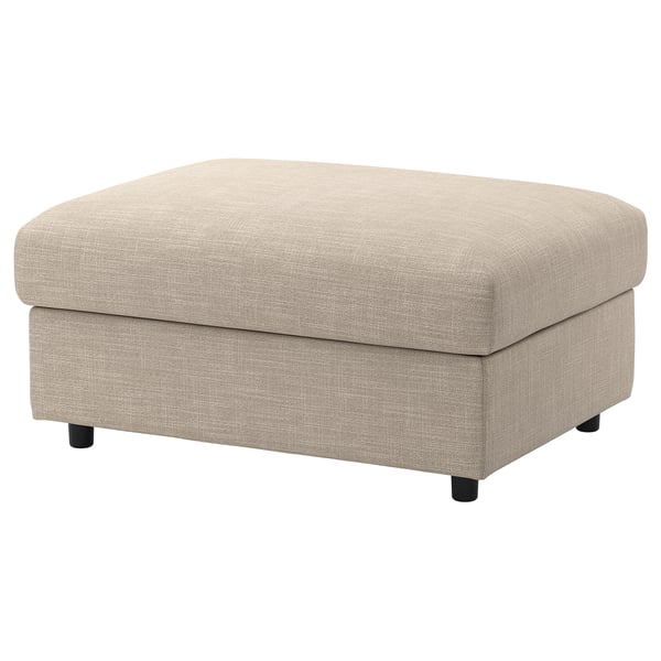 VIMLE footstool: beige, fabric, square, raised edges.