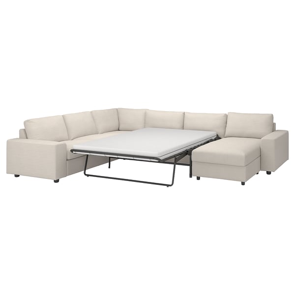 Beige VIMLE sectional sofa with fold-out bed, chaise longue, and storage.