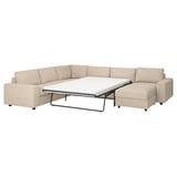 VIMLE sectional sofa-bed, beige, fabric, l-shaped, modern design with storage and mattress.