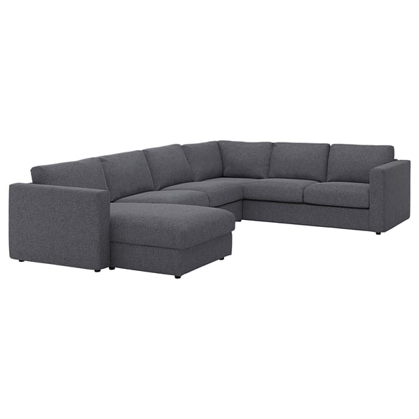 Veteran gray l-shaped sectional sofa, plush with dark gray fabric, modern minimalist design, deep cushions, versatile seating.