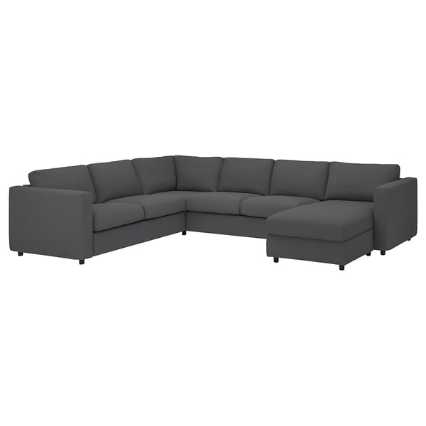 Corner sectional sofa in gray with cushions, modern design.