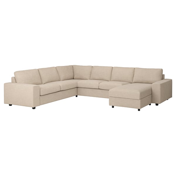 An ikea VIMLE sectional sofa in beige, with a clean design and a comfortable, structured cover made from cotton, polyester, viscose, and linen.