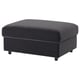 Dark gray rectangular VIMLE footstool with hidden storage, four black legs.