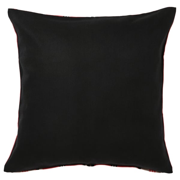 VINTERFINT black cushion cover with red stripes, square shape, cotton/jute blend.