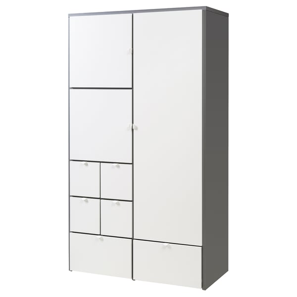 A VISTHUS wardrobe in white with modern design, featuring multiple drawers and adjustable shelves.