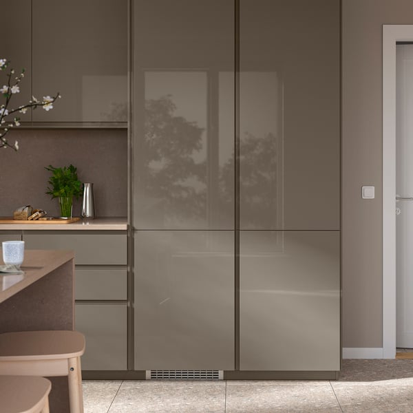 VOXTORP Door, high-gloss dark grey-brown/vertical handle, 60x140 cm