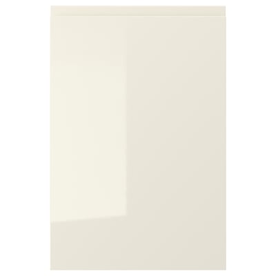 VOXTORP: modern beige high-gloss kitchen cabinet with integrated handles.