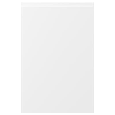 VOXTORP white kitchen cabinet with integrated handles, minimalist design, smooth matte surface.