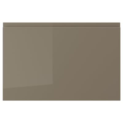 VOXTORP drawer front, dark grey-brown, sleek, glossy, rectangle, smooth edges.