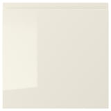 VOXTORP beige glossy drawer front, sleek, rectangular with integrated handles, easy-clean surface.