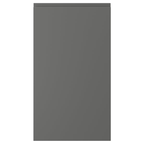 A dark gray VOXTORP cabinet face with a sleek, modern design and smooth surface.