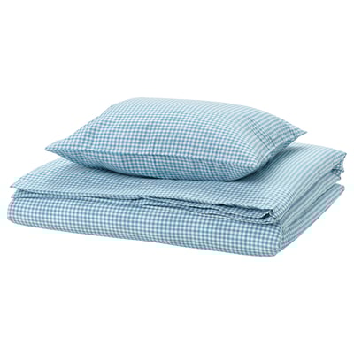 WEYMOUTHTALL Duvet cover and pillowcase, blue white/check, 150x200/50x60 cm