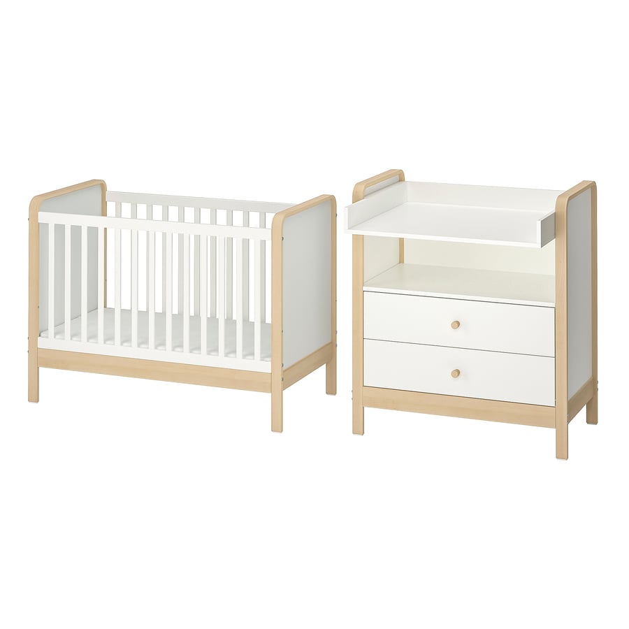 ÄLSKVÄRD 2piece baby furniture set, birch/white, 70x132 cm IKEA
