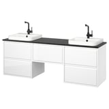ÄNGSJÖN / BACKSJÖN Wash-stand/wash-basins/taps, high-gloss white/black marble effect, 182x49x71 cm