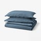 Blue bedding set: soft prewashed cotton, rectangular shape.