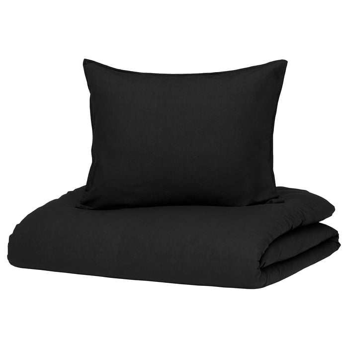 ÄNGSLILJA duvet cover and pillowcase, black, 150x200/50x80 cm IKEA