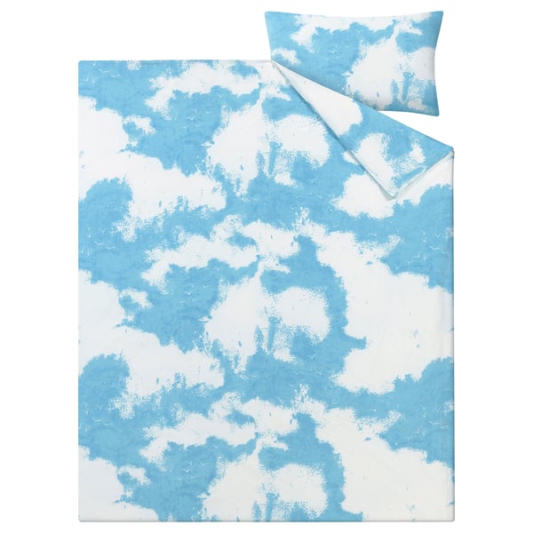 ÄNGSVITVINGE Duvet cover and pillowcase, blue/white, 150x200/50x80 cm