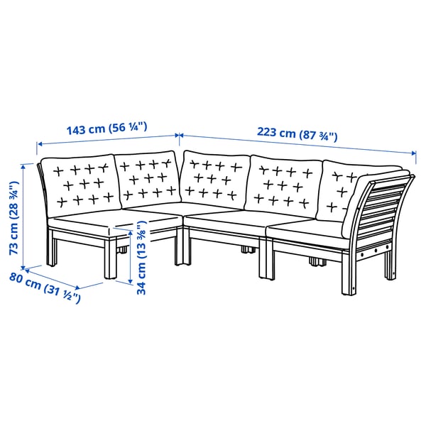 ÄPPLARÖ Modular corner sofa 3seat, outdoor, brown stained, Kuddarna