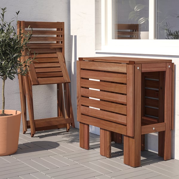 ÄPPLARÖ Table+2 folding chairs, outdoor, brown stained - Get it today - IKEA