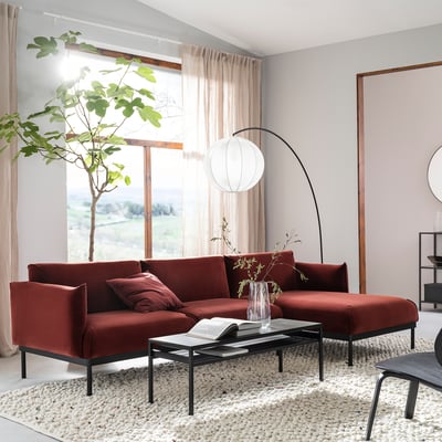 ÄPPLARYD 3-seat sofa with chaise longue, Djuparp red/brown