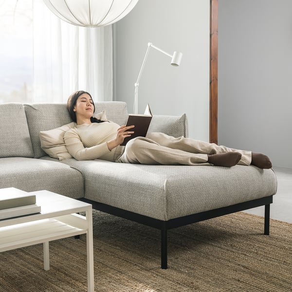 ÄPPLARYD 3-seat sofa with chaise longue, Lejde light grey - IKEA