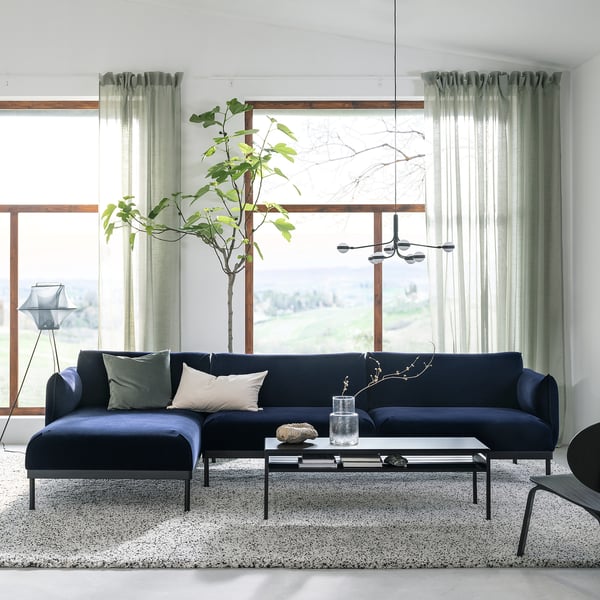 ÄPPLARYD 4-seat sofa with chaise longue, Djuparp dark blue