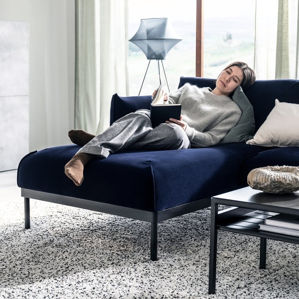 ÄPPLARYD 4-seat sofa with chaise longue, Djuparp dark blue