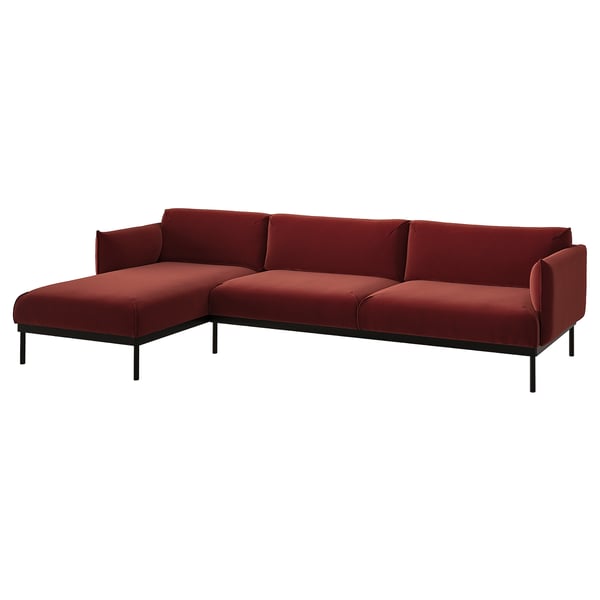 ÄPPLARYD 4-seat sofa with chaise longue, Djuparp red/brown