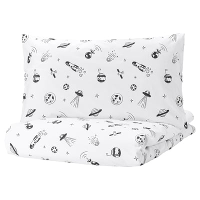 AFTONSPARV Duvet cover and pillowcase, space white/black, 150x200/50x80 cm