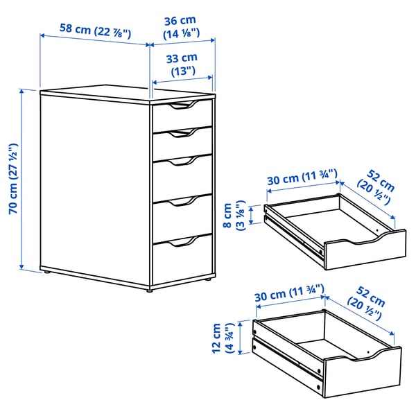 ALEX Drawer unit, white stained/oak effect, 36x70 cm