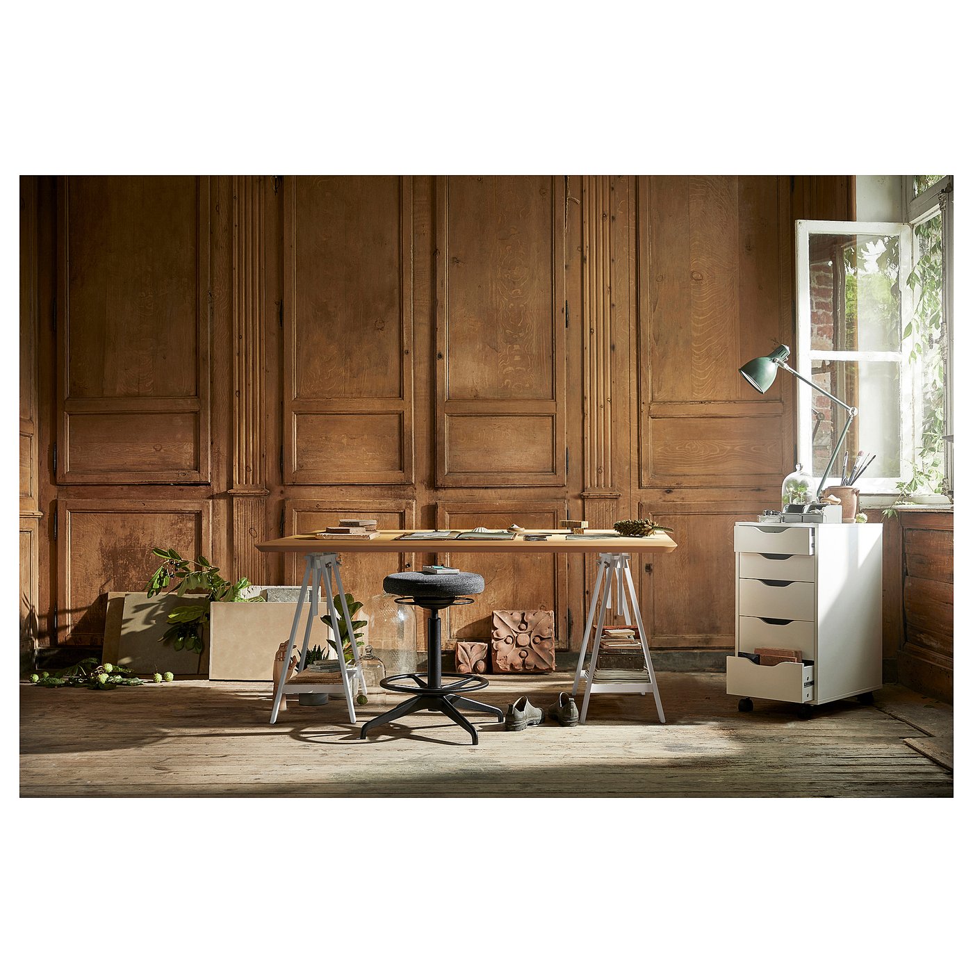ANFALLARE / MITTBACK Desk, bamboo white, 140x65 cm IKEA