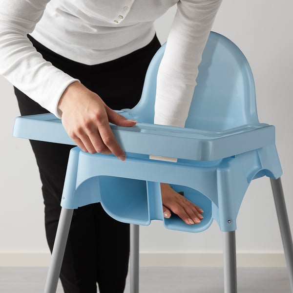 ANTILOP highchair with tray, light blue/silvercolour IKEA