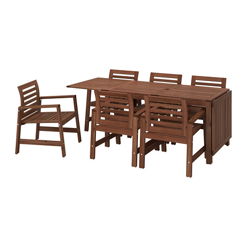 ÄPPLARÖ Table+6 chairs w armrests, outdoor Äpplarö brown stained IKEA
