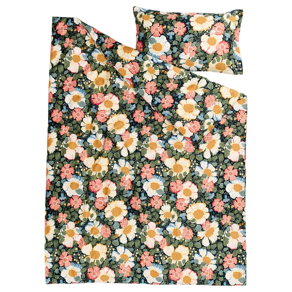 ARENBOK duvet set: dark blue floral print on soft cotton/lyocell fabric.