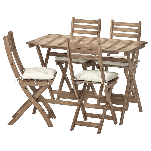ASKHOLMEN Table+4 folding chairs, outdoor, grey-brown ...