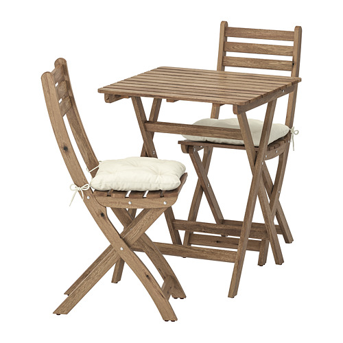 ASKHOLMEN Table+2 chairs, outdoor Askholmen greybrown stained