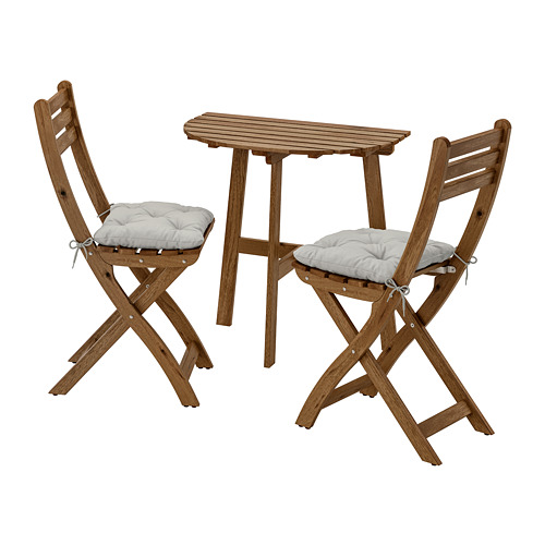 Askholmen Table F Wall 2 Fold Chairs Outdoor Grey Brown Stained Kuddarna Grey