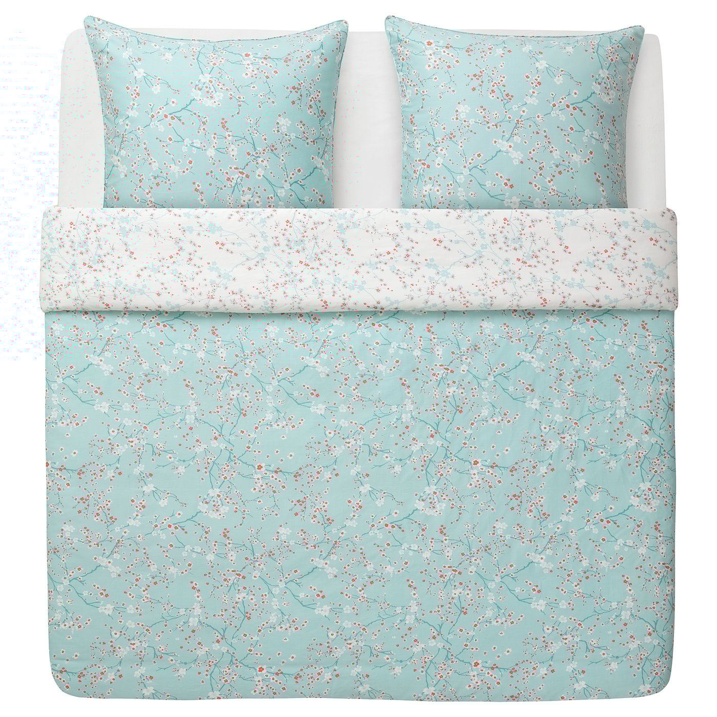 ASKLÖNN duvet cover and 2 pillowcases, green/blue, 240x220x50x80 cm IKEA