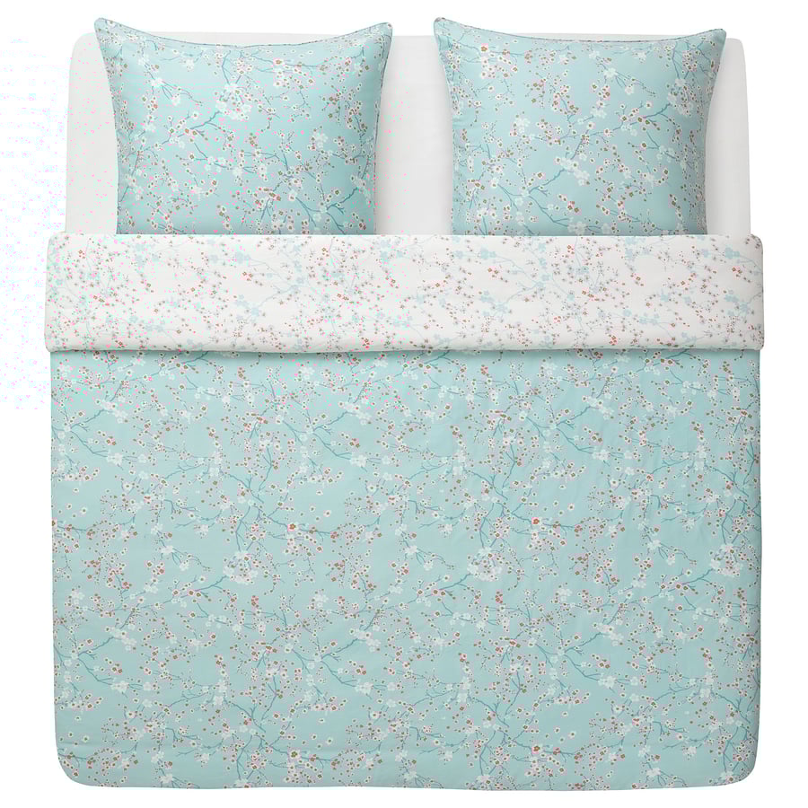 ASKLÖNN duvet cover and 2 pillowcases, green/blue, 240x220x50x80 cm IKEA
