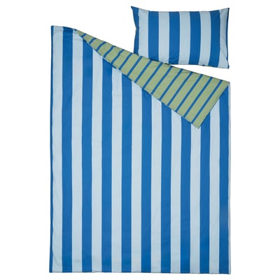 BARNDRÖM Duvet cover and pillowcase, blue green/stripe pattern, 150x200/50x80 cm
