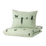 BARNDRÖM Duvet cover and pillowcase, cat pattern/green, 150x200/50x80 cm
