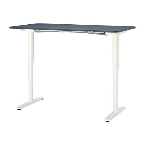 BEKANT Desk sit/stand linoleum blue/white IKEA