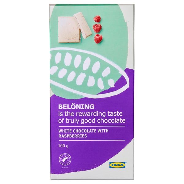 BELÖNING White chocolate tablet, with raspberry Rainforest Alliance Certified, 100 g