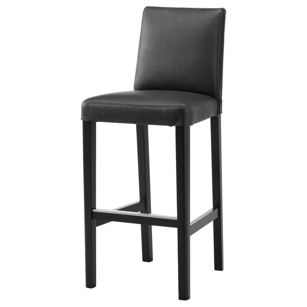 BERGMUND Bar stool with backrest, black/Glose black, 75 cm