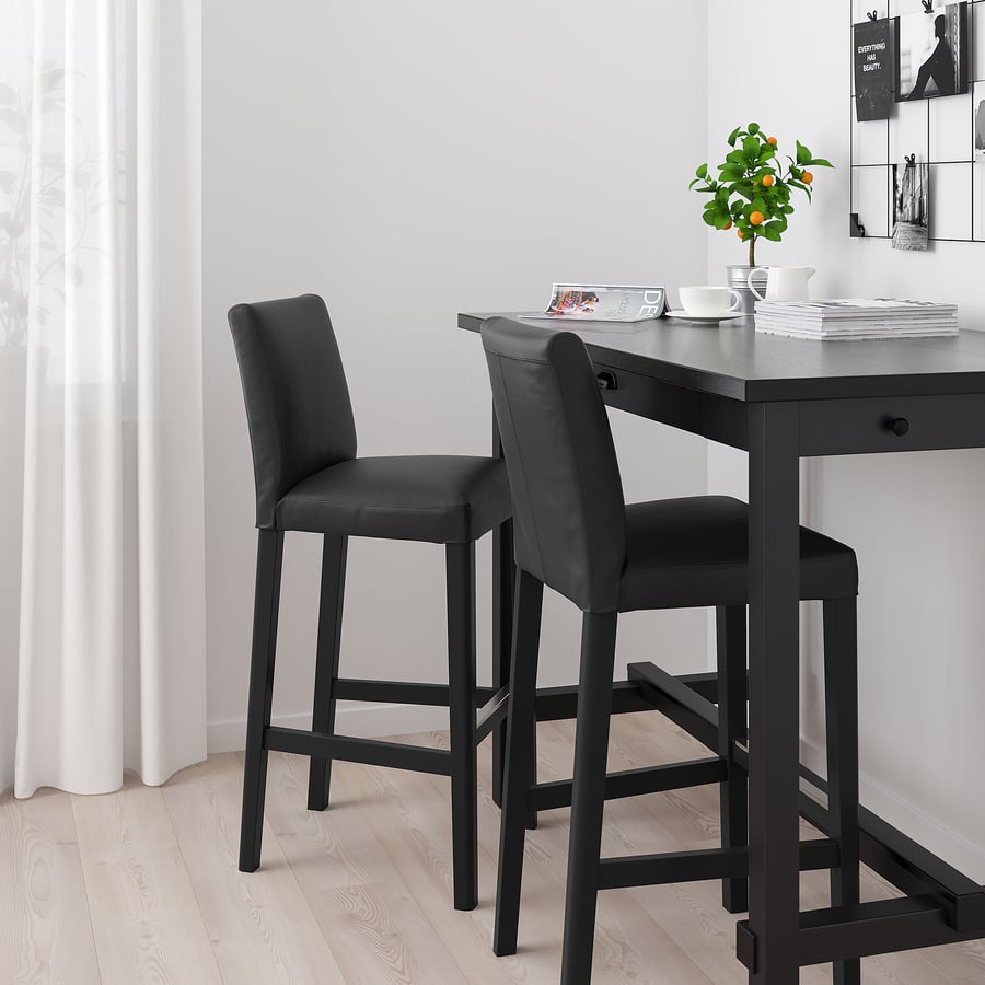 BERGMUND bar stool with backrest, black/Glose black, 75 cm IKEA